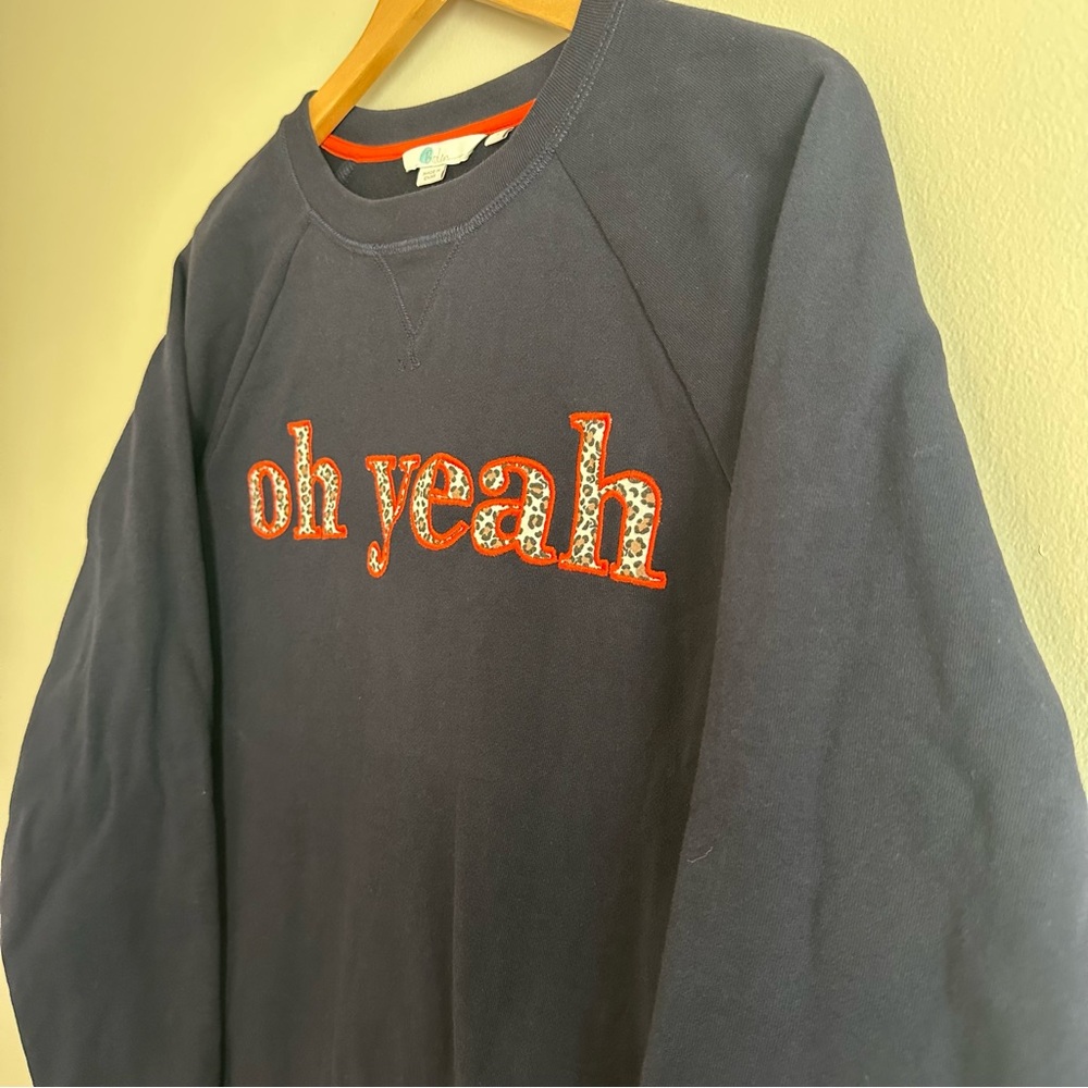 Boden “Oh Yeah” Sweatshirt, Navy, Leopard Print lettering, Women’s Size Large - Picture 4 of 9